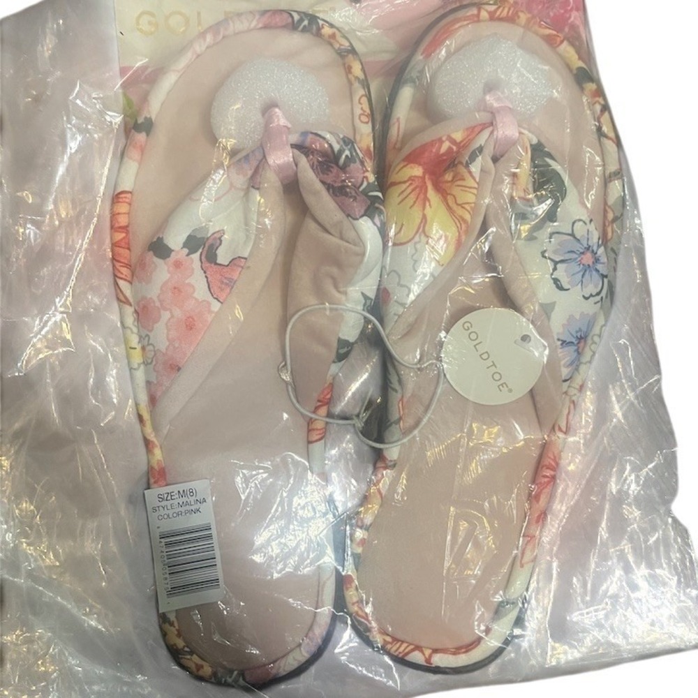 GOLDTOE Malina Women's Thong Slippers Pink Floral Memory Foam Size M (8)